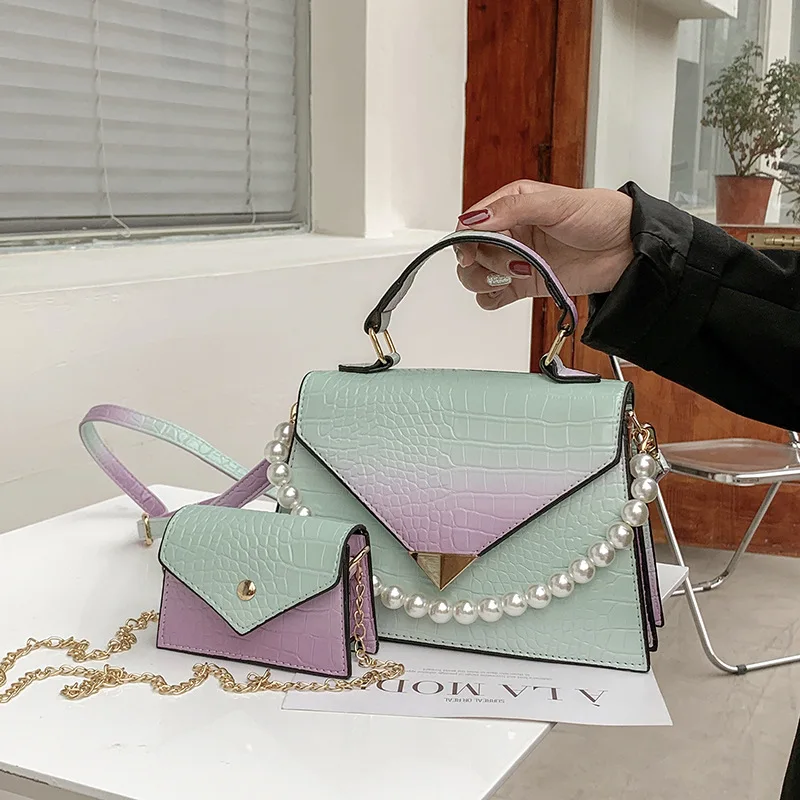 New designer handbags set pearl chain rainbow crocodile pattern leather fashion bags for ladies girls, 6colors
New designer handbags set pearl chain rainbow crocodile pattern leather fashion bags for ladies girls, 6colors