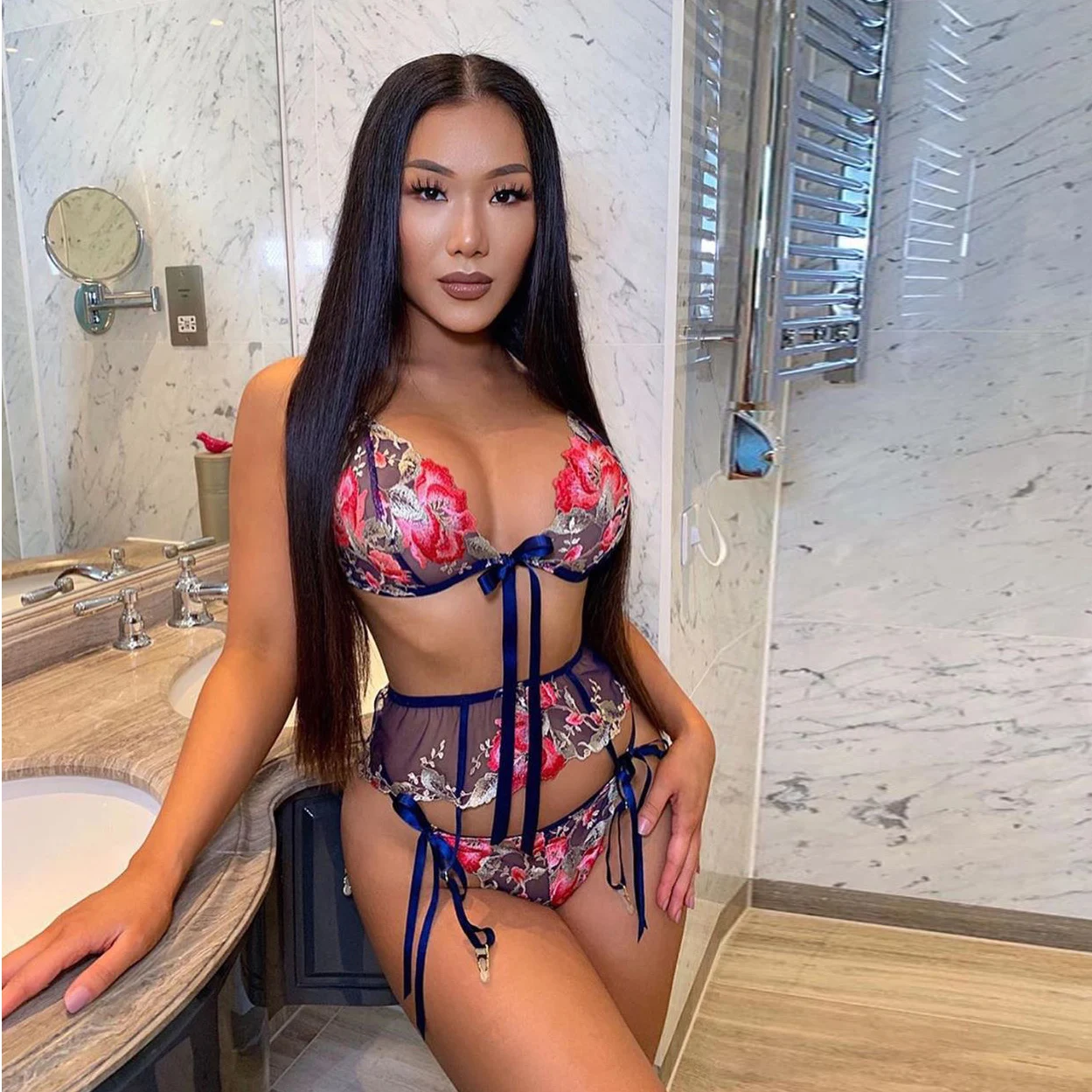 Women Three Pieces Set Women Sexy Lingerie Embroidery Lace Sheer Straps Bandage Open Bra Underwear, Blue,pink
Women Three Pieces Set Women Sexy Lingerie Embroidery Lace Sheer Straps Bandage Open Bra Underwear, Blue,pink