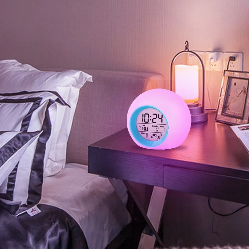 

Color Changing LED Light Digital Clocks Touch Control Kids Children Wake Up Alarm Clock Thermometer Nature Music Gifts