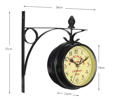 European clock iron art hanging decoration retro decoration living room double-sided wall clock home decor, Black
European clock iron art hanging decoration retro decoration living room double-sided wall clock home decor, Black