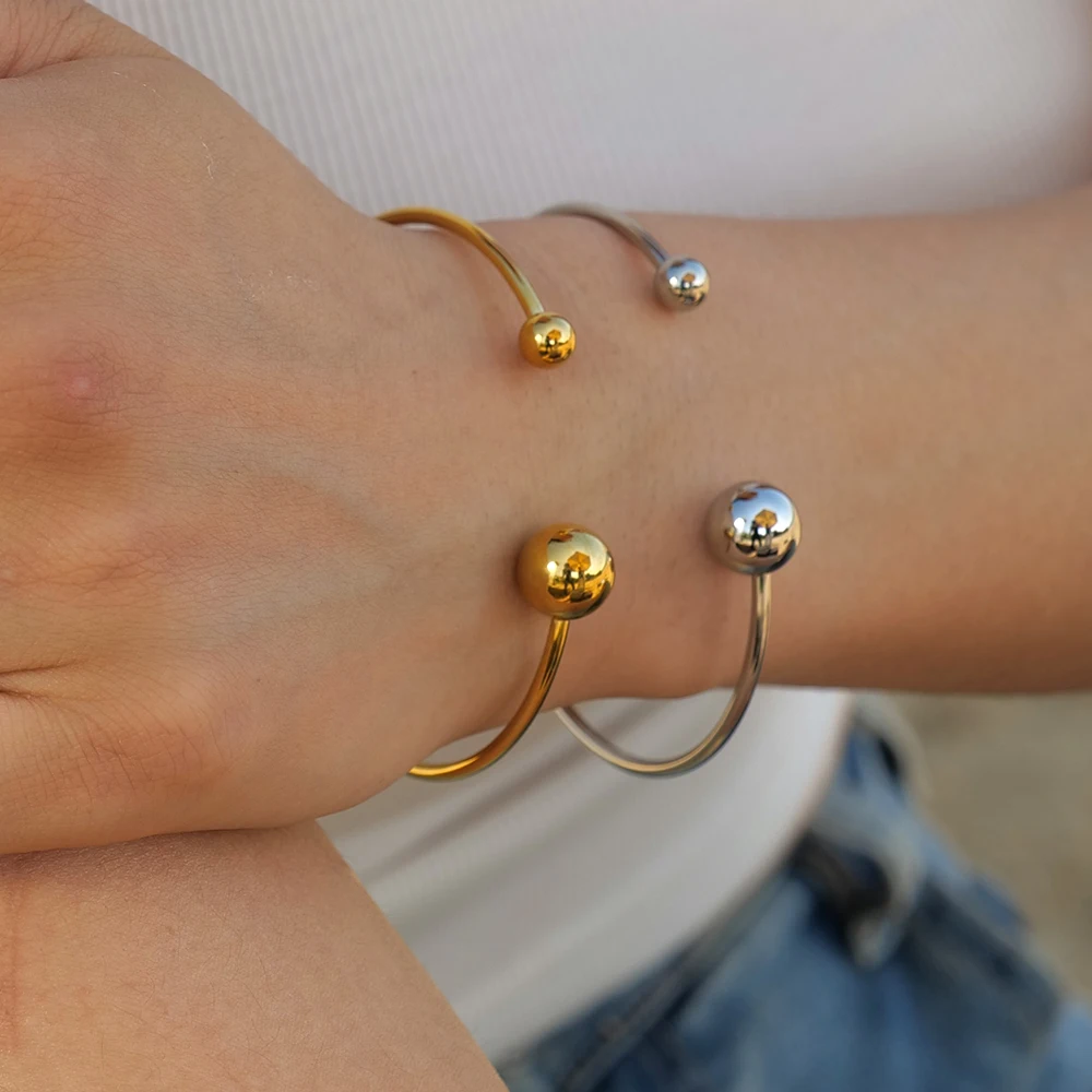 Waterproof 18k Gold Plated Stainless Steel Fashion Jewelry Double Balls Open Bangle For Women
Waterproof 18k Gold Plated Stainless Steel Fashion Jewelry Double Balls Open Bangle For Women