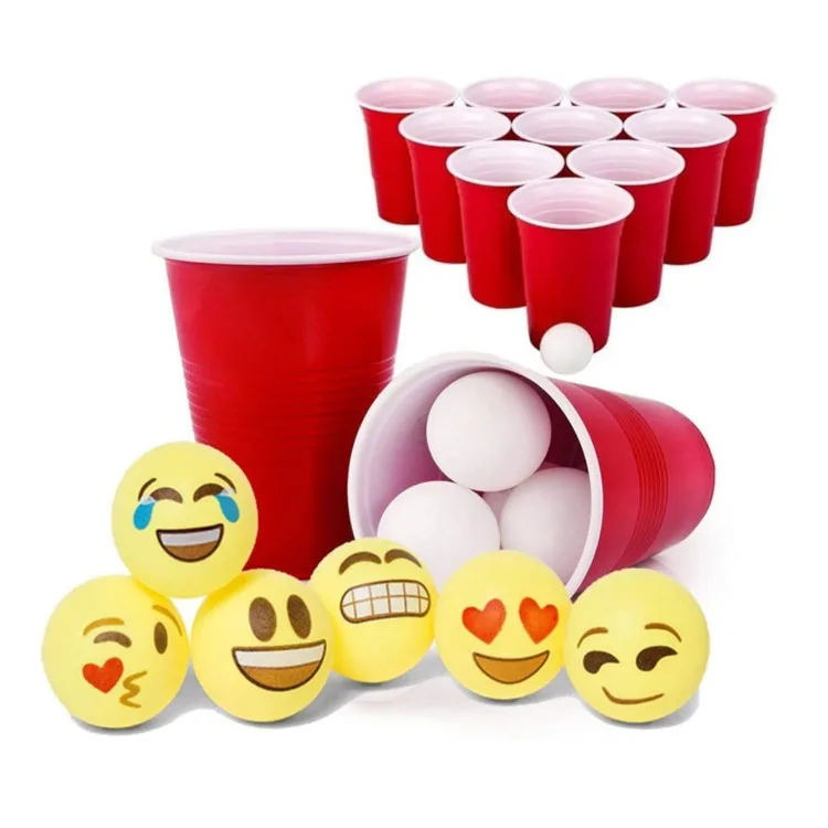 12 Red Cups 24 White Ping-Pongs 6 Emoji Balls Beer Pong Game Set, Red or according customer's request
12 Red Cups 24 White Ping-Pongs 6 Emoji Balls Beer Pong Game Set, Red or according customer's request