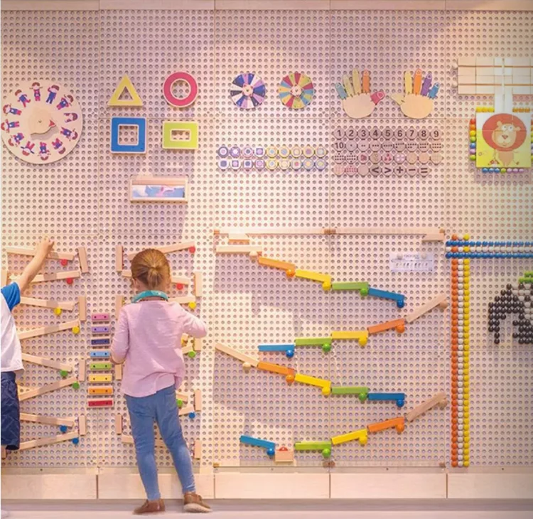 Child Indoor Ball Marble Run Vertical Kindergarten Activity Wood Mounted Panel Mount Game Stem Wooden Play Wall Toy For Kid