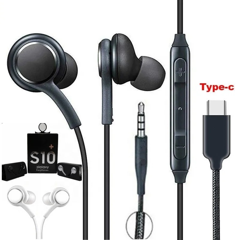 

for AKG 3.5mm Earphone type c Earbuds for samsung Microphone Wire Headset original headphones Galaxy Note10 S10 S9 S8 S6 S7, White/black