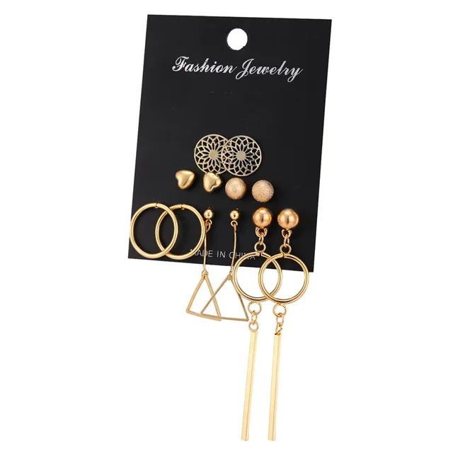 Fashion Geometric Gold Color 6 Prs/Set Stud Drop Earrings For Women Girls Metal Heart Round Triangle Earring Female Jewelry
Fashion Geometric Gold Color 6 Prs/Set Stud Drop Earrings For Women Girls Metal Heart Round Triangle Earring Female Jewelry