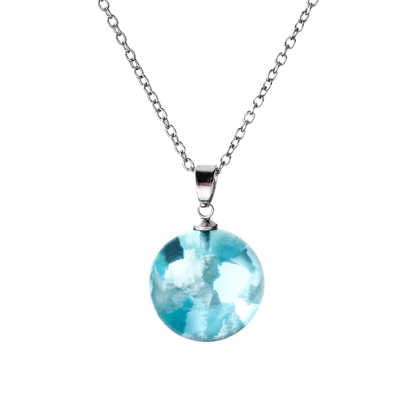 

Transparent ball Pendant Blue Sky and White Clouds Necklace Glowing in The Dark Charming Necklace Unique Gift for Women