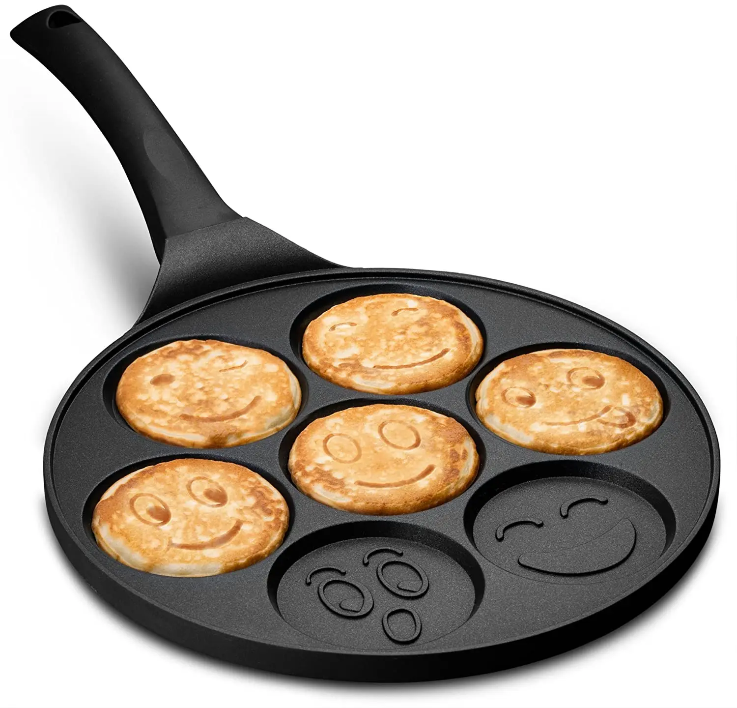 2021 Smiley Face Pancake Pan 7 Hole Mini Pancake Flapjack Maker Die Cast Aluminum,Double Layer Nonstick Fry Pan, Black
2021 Smiley Face Pancake Pan 7 Hole Mini Pancake Flapjack Maker Die Cast Aluminum,Double Layer Nonstick Fry Pan, Black