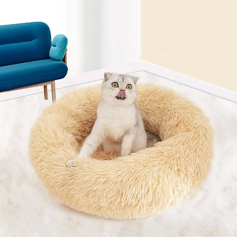 

Custom Logo Large Comfortable And Washable Princess Foldable Fluffy Soft Luxury Round Pet Cat Bed, Multi color