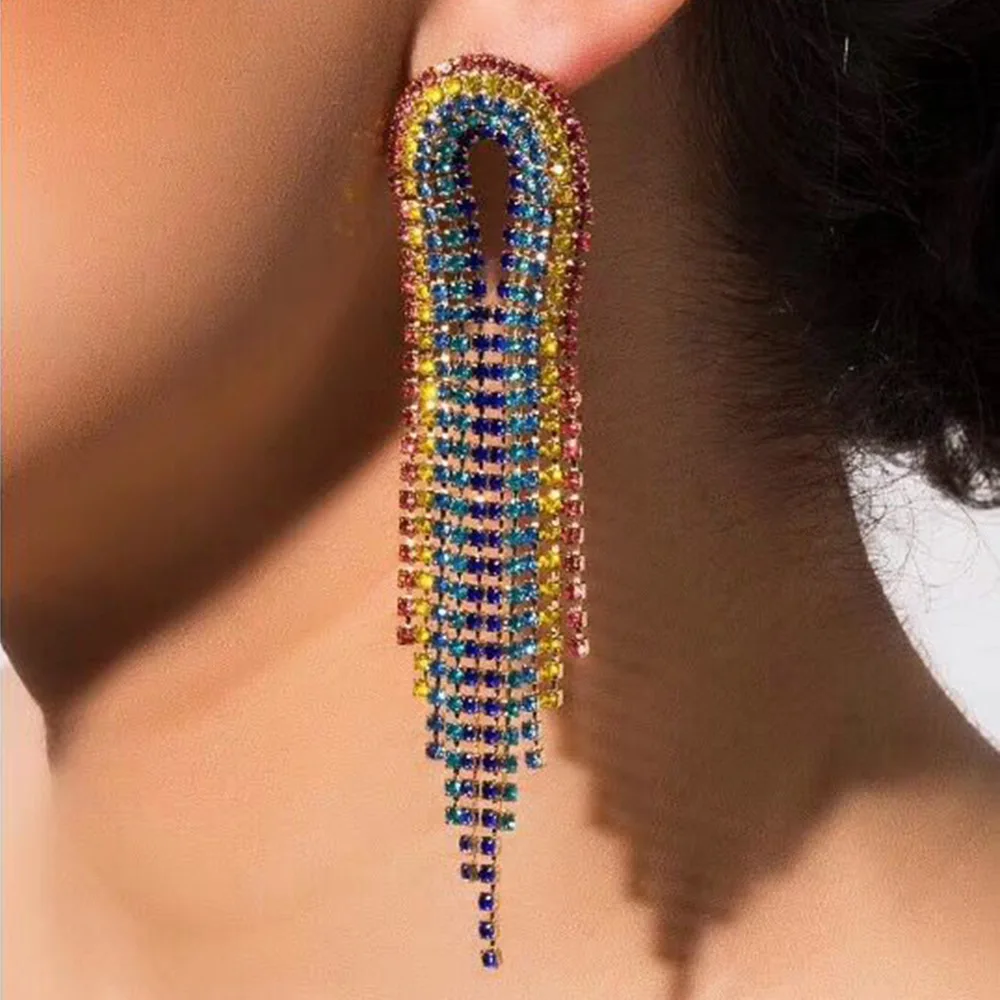 Jachon luxury rainbow crystal statement earrings chandelier rhinestone crystal fringe tassel dangle earrings big party wedding e
Jachon luxury rainbow crystal statement earrings chandelier rhinestone crystal fringe tassel dangle earrings big party wedding e