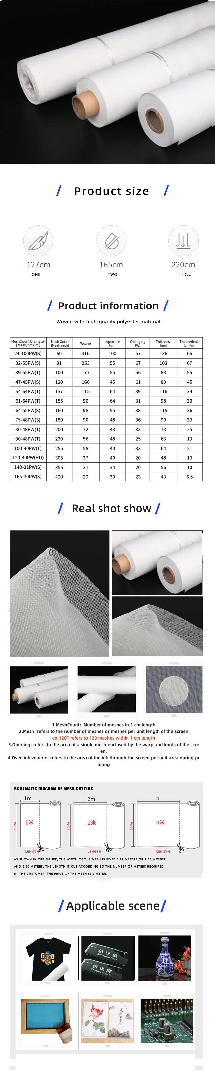 mesh material white t165 silkscreen roll mesh printer for silkscreen
