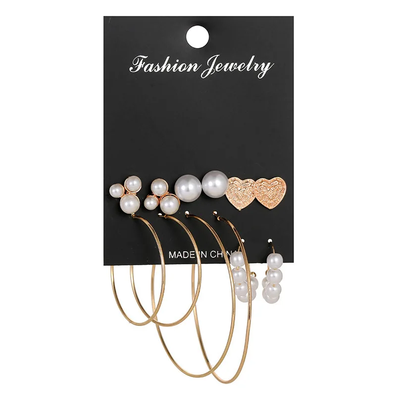 European Fashion 6 Pcs Set Freshwater Pearl Stud Earrings Gold Heart Big Pearl Hoop Earrings Set
European Fashion 6 Pcs Set Freshwater Pearl Stud Earrings Gold Heart Big Pearl Hoop Earrings Set
