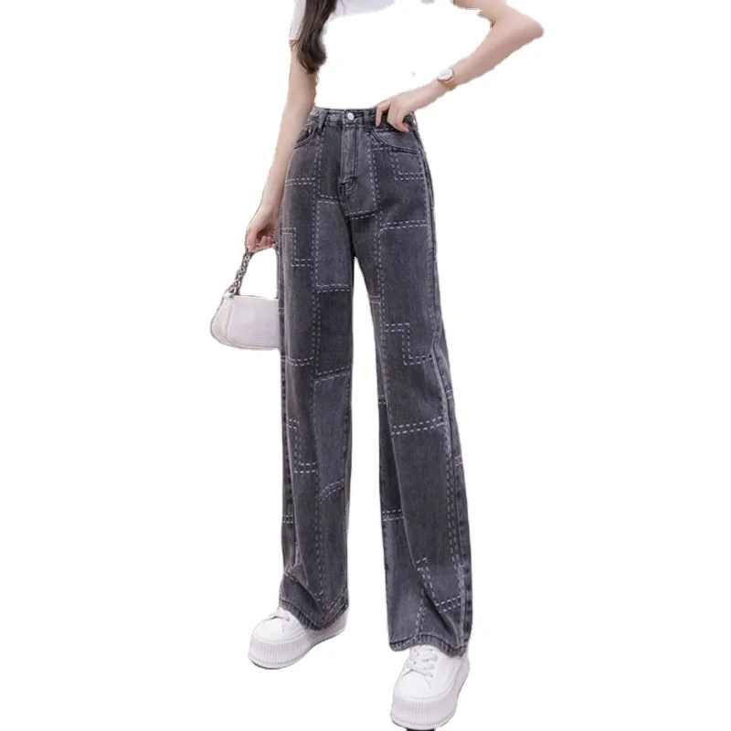 High quality jeans woman straight stretchy Patch pocket high waist custom clothing manufacture jeans, Blue ,gray
High quality jeans woman straight stretchy Patch pocket high waist custom clothing manufacture jeans, Blue ,gray