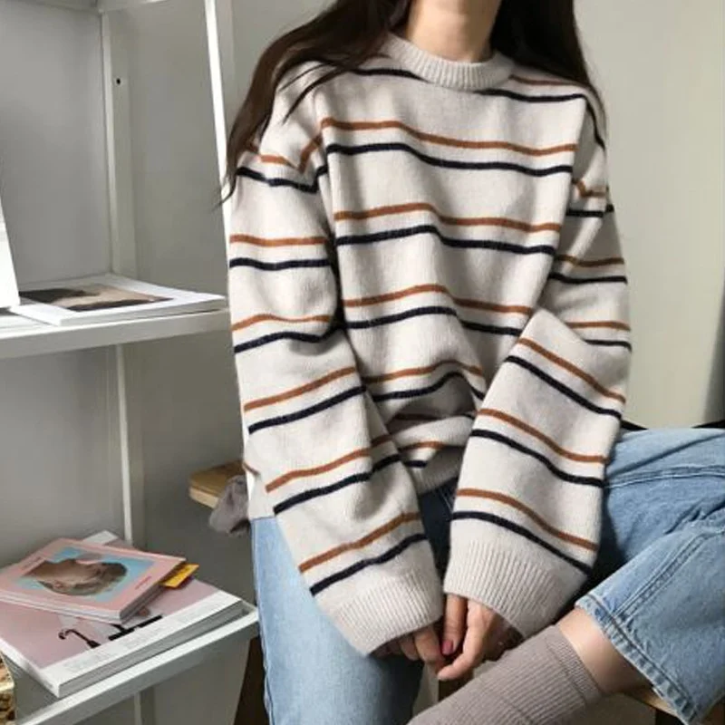 Women's Round Neck Sweater Pullover Loose Lazy Students Wear Striped, Apricot, blue, brown
Women's Round Neck Sweater Pullover Loose Lazy Students Wear Striped, Apricot, blue, brown