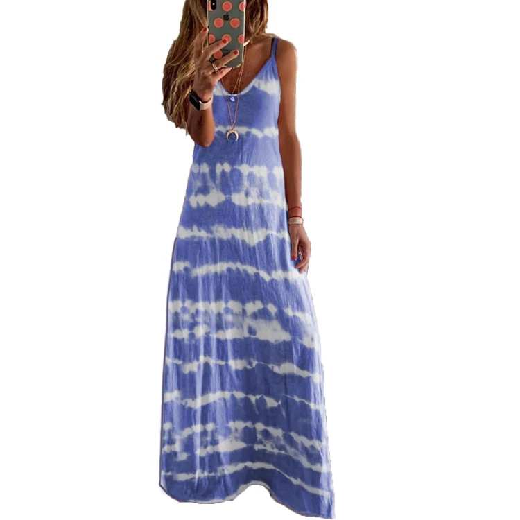 Spring long printed dress ladies casual sleeveless V neck plus size loose sexy sundress
Spring long printed dress ladies casual sleeveless V neck plus size loose sexy sundress