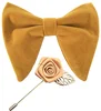 Mens Oversized Velvet Bow Tie With Flower Lapel Pin For Suit Wedding