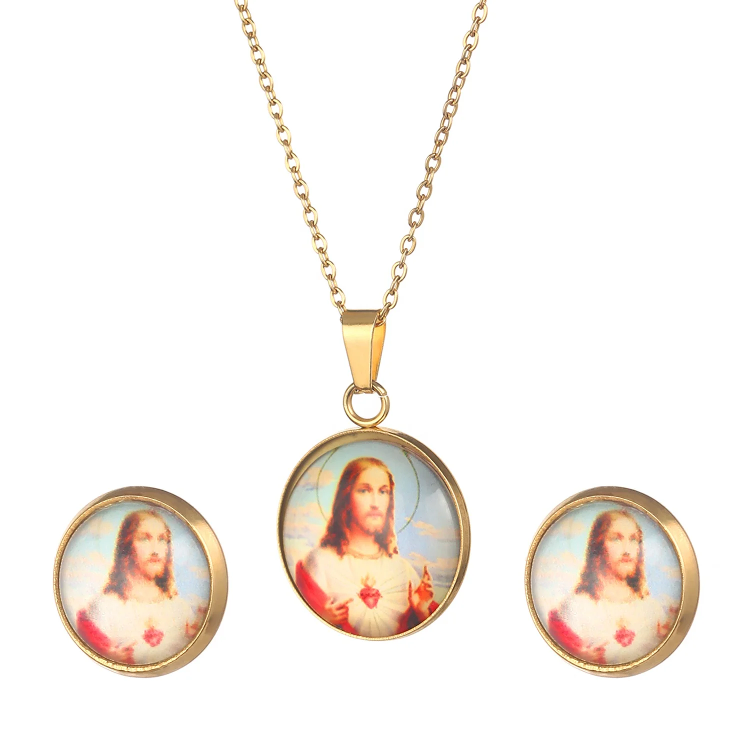 Jesus Head Pendant Necklaces Earrings Gold Color Women Christian Crucifix Jewelry Sets
Jesus Head Pendant Necklaces Earrings Gold Color Women Christian Crucifix Jewelry Sets