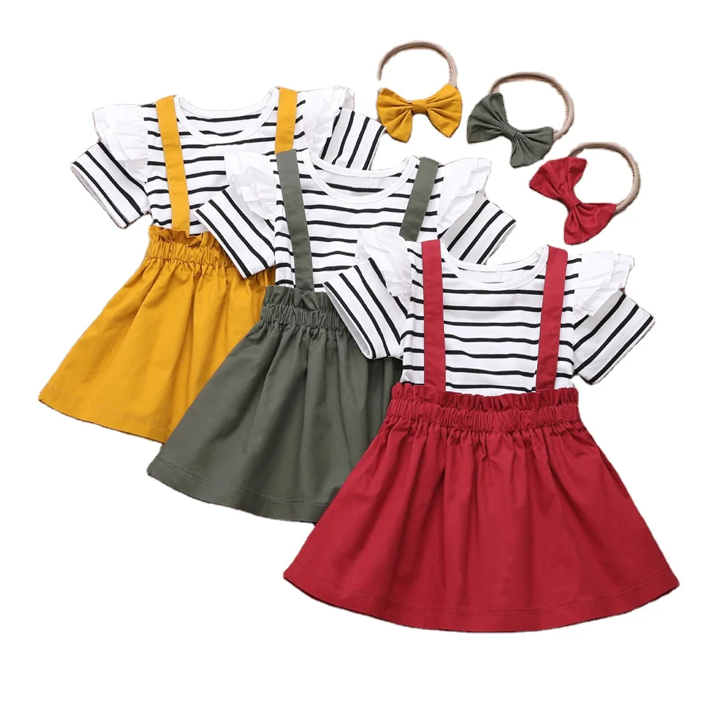 Wholesale short sleeve puffy white black striped shirt suspender skirt headband 3 piece baby set summer kids girls clothing sets, As picture show
Wholesale short sleeve puffy white black striped shirt suspender skirt headband 3 piece baby set summer kids girls clothing sets, As picture show