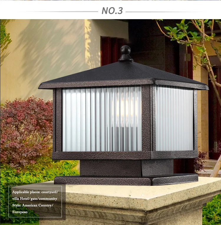 Classical Outdoor Lighting Fixtures Doorway Garden Stripe Glass Pillar Lights