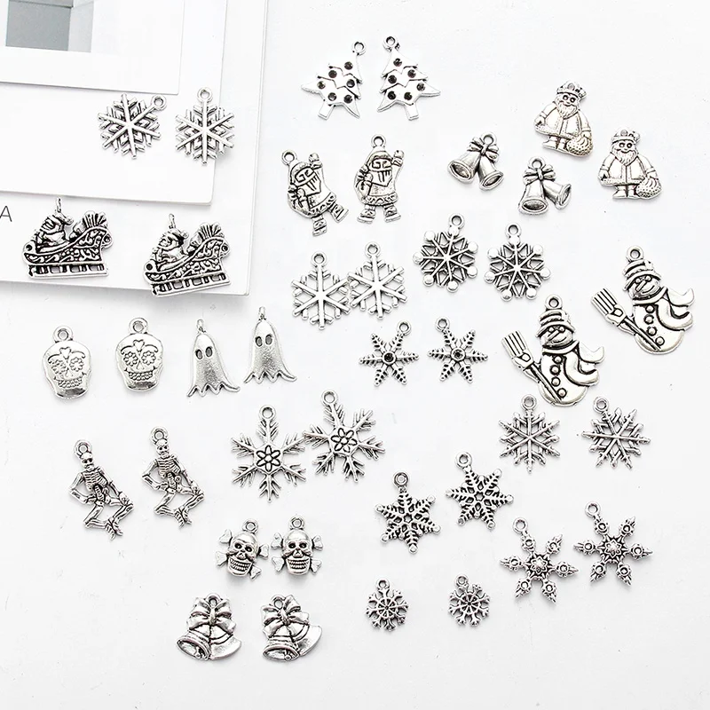 

Fashion Tibetan Silver Mixed Types Christmas Charms Trees Snowflakes Santa Claus Pendants Diy Fit Diy Jewelry Findings Make OEM, Rhodium color
