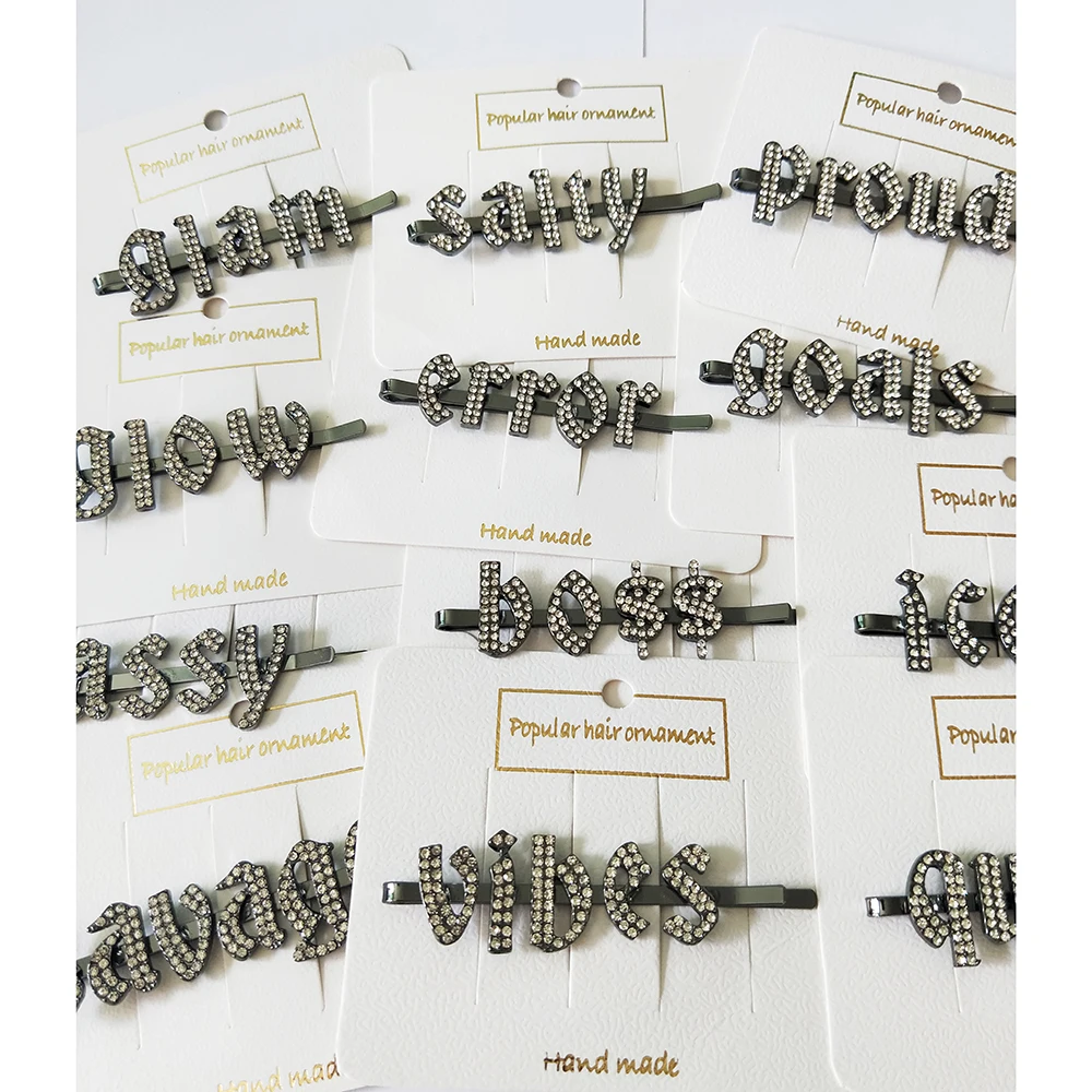 Clearance sales in bulk BRAT CHEER $$$$ SPOILED Crystal Hair Clips Hair Pins For Women Word Letter Hair Bobby Pins