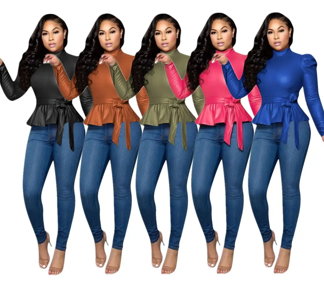 Casual Sexy Ladies Tops PU Leather High Collar Candy Color Sashes Plus Size Winter Women T-shirt Blouses, Picture color
Casual Sexy Ladies Tops PU Leather High Collar Candy Color Sashes Plus Size Winter Women T-shirt Blouses, Picture color