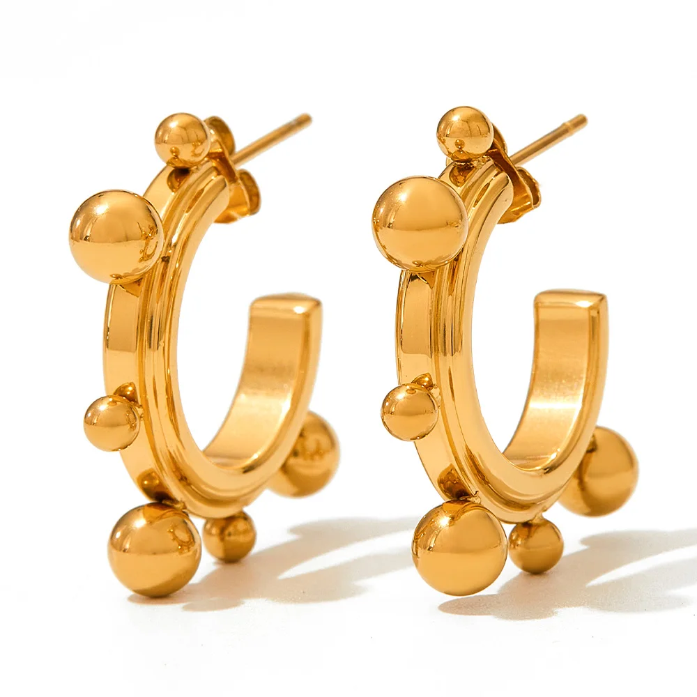 Fashion Personality Stainless Steel 18K Gold-plated New Design Hoop Beads Earrings For Women
Fashion Personality Stainless Steel 18K Gold-plated New Design Hoop Beads Earrings For Women