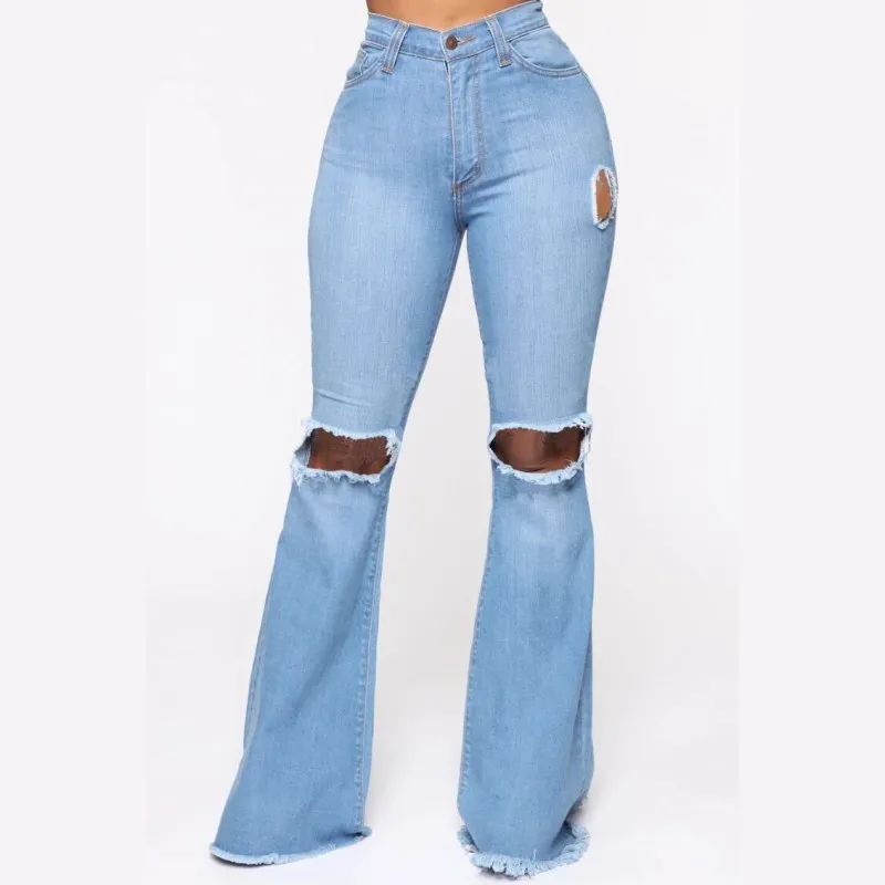 Hot sale women denim jeans pants factory wholesale price high waist wide leg women ripped jeans, Light blue
Hot sale women denim jeans pants factory wholesale price high waist wide leg women ripped jeans, Light blue