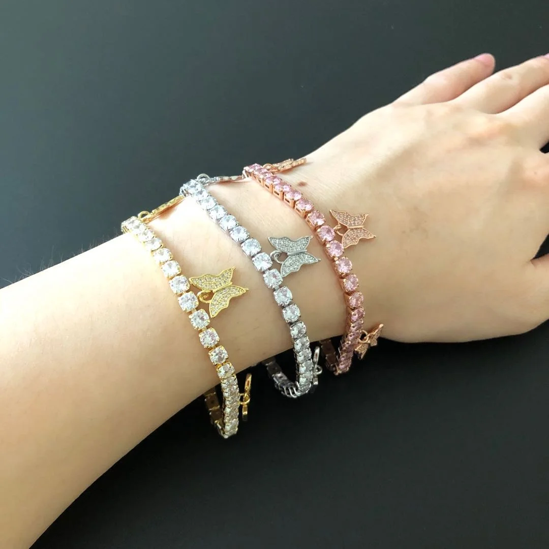 New Hip Hop Bling CZ Tennis Hand Jewelry Pink Butterfly Ankle Bracelets for Women, Picture shows
New Hip Hop Bling CZ Tennis Hand Jewelry Pink Butterfly Ankle Bracelets for Women, Picture shows