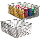 Rectangle Bronze Metal Food Storage Organizer Bin Basket with Handles Kitchen Cabinets, Pantry, Bathroom, Laundry Room,