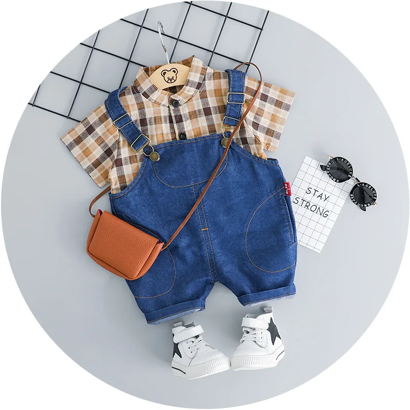 Summer British Style Baby Boys Jean Overalls +checked Short Sleeved Shirt 2 Pieces Set Clothes, As picture shows
Summer British Style Baby Boys Jean Overalls +checked Short Sleeved Shirt 2 Pieces Set Clothes, As picture shows