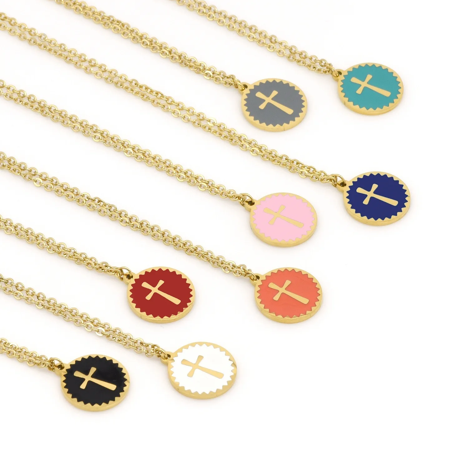 High Quality Adjustable Stainless Steel 18K Gold Plated Painting Oil Colorful Christian Enamel Jewelry Round Cross Necklace, Custom color acceptable
High Quality Adjustable Stainless Steel 18K Gold Plated Painting Oil Colorful Christian Enamel Jewelry Round Cross Necklace, Custom color acceptable