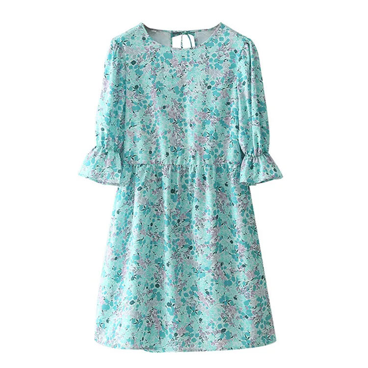 BMURHMZA2021 summer new women's round neck ruffled sleeve backless lace-up short printed fresh dress, Picture color
BMURHMZA2021 summer new women's round neck ruffled sleeve backless lace-up short printed fresh dress, Picture color