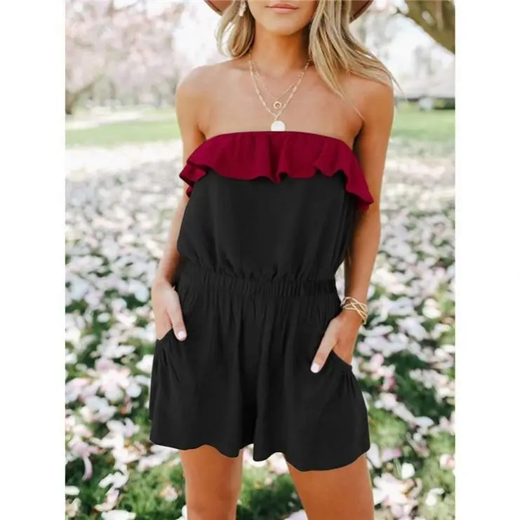 MISS Wholesale Ladies Clothing Jumpsuits Summer Strapless Contrast Color Ruffle Elestic Waist Women Short Casual Rompers
MISS Wholesale Ladies Clothing Jumpsuits Summer Strapless Contrast Color Ruffle Elestic Waist Women Short Casual Rompers