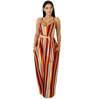 Factory direct sales summer ladies casual loose plus size striped print sling beach long dress
Factory direct sales summer ladies casual loose plus size striped print sling beach long dress