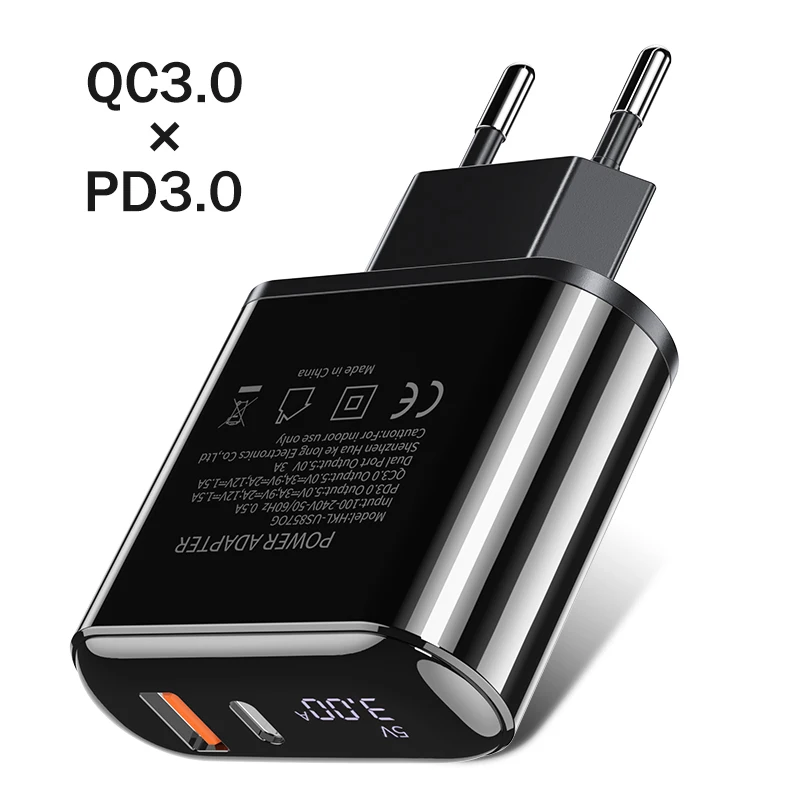 USB Charger QC 3.0 PD Fast Charging LED Display 18W Type C Dual Port Charger Adaptor For iPhone Huawei Xiaomi Phone, Black
USB Charger QC 3.0 PD Fast Charging LED Display 18W Type C Dual Port Charger Adaptor For iPhone Huawei Xiaomi Phone, Black
