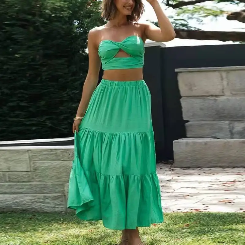 2022 Women Trendy Clothing Linen Fabric Strapless Sexy Crop Top With Maxi Skirts 2 Piece Set Summer Outfits
2022 Women Trendy Clothing Linen Fabric Strapless Sexy Crop Top With Maxi Skirts 2 Piece Set Summer Outfits