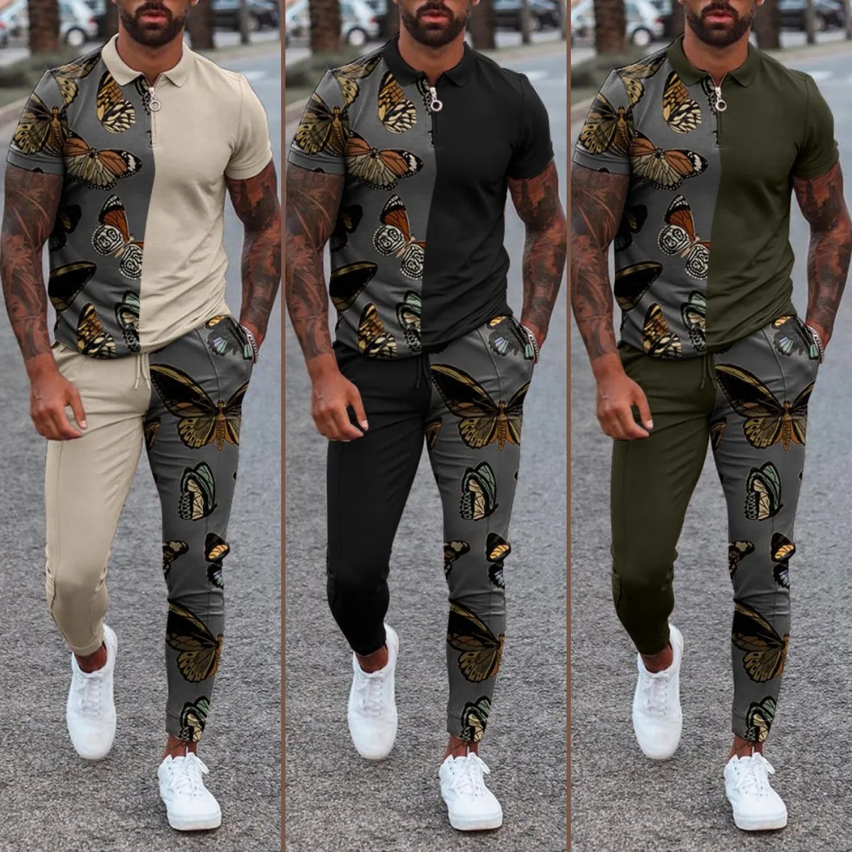 2 piece set men tracksuit zipper sweatshirt and fit jogger running sportwear pants suit 
2 piece set men tracksuit zipper sweatshirt and fit jogger running sportwear pants suit