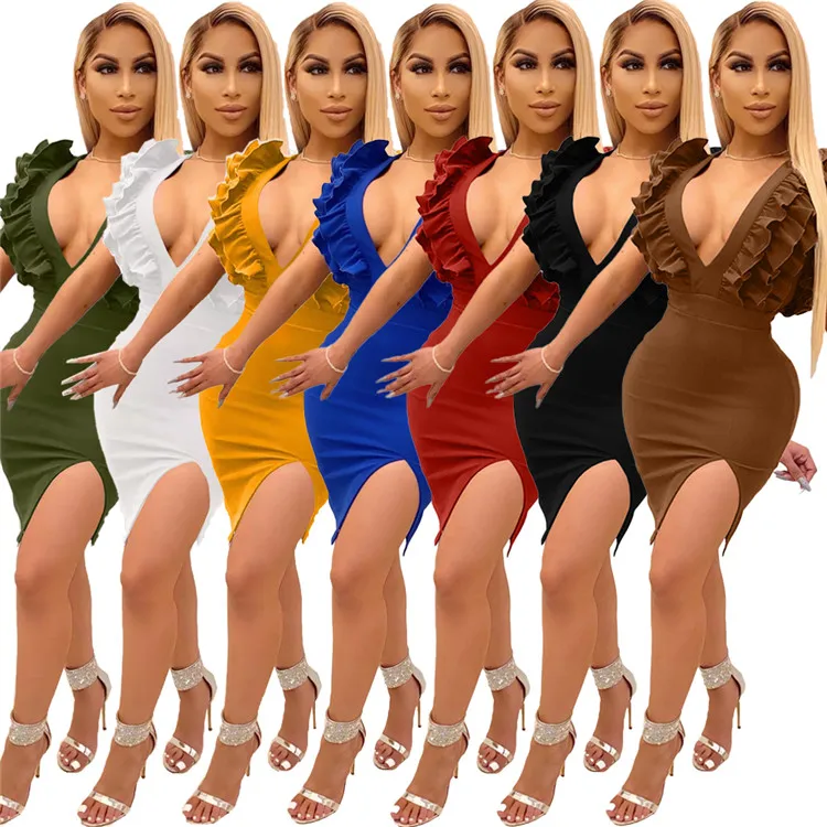 Plus Size Ladies Vintage Dresses Sexy Sleeveless Ruffled V Neck Club Cocktail Spring Women Bodycon Dress
Plus Size Ladies Vintage Dresses Sexy Sleeveless Ruffled V Neck Club Cocktail Spring Women Bodycon Dress
