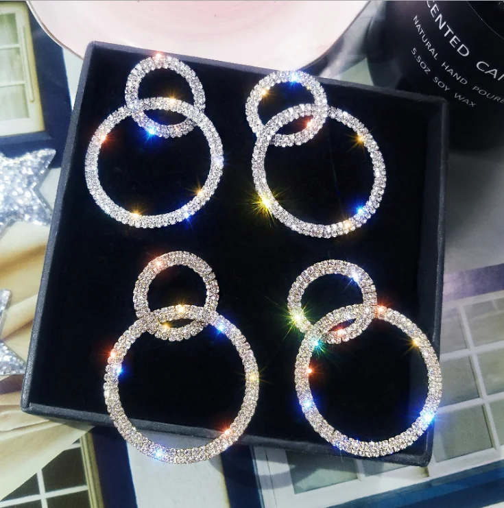 New Design Fashion Wedding Rhinestone Earrings Geometric Statement Crystal Stud hoop Earrings, As picture
New Design Fashion Wedding Rhinestone Earrings Geometric Statement Crystal Stud hoop Earrings, As picture