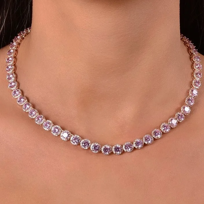 2020 new arrived luxury full cz round beads pink white cz Halo wedding necklace, Rose gold
2020 new arrived luxury full cz round beads pink white cz Halo wedding necklace, Rose gold