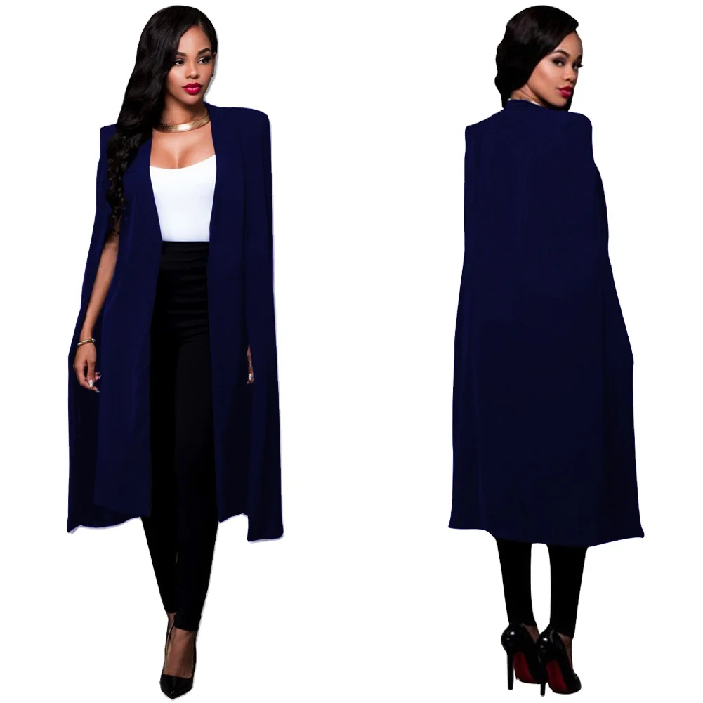 

Wholesale Custom Autumn Plus Size Blazers For Women Fashion Ladies Solid Color Blazers Open Poncho Long Cloak Women