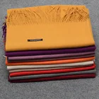 Promotional various color square stocks large winter cashmere shawl tassel scarf