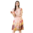 2019 newest woman fashion dress pink silk midi dress floral patter summer long dress