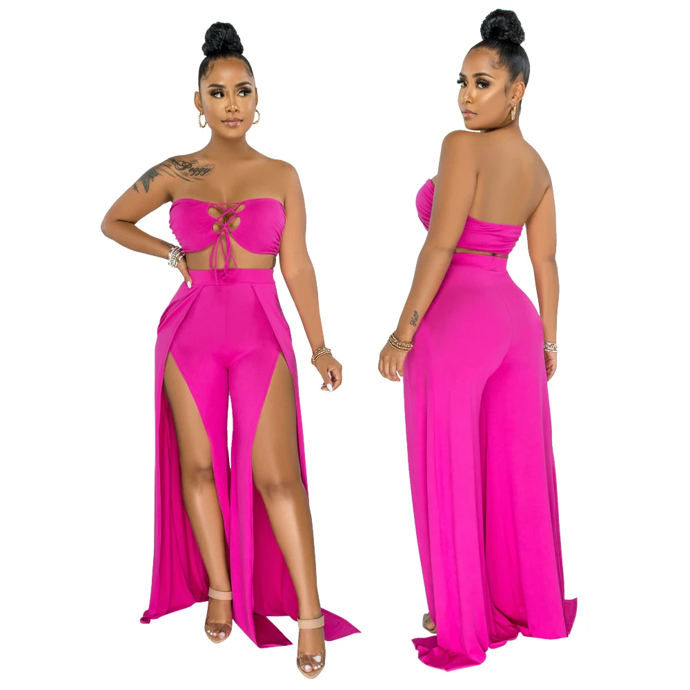 2021 High Quality Fashion Two Piece Tube Top Bandage Long Split Pants Sexy Jumpsuit Set Women
2021 High Quality Fashion Two Piece Tube Top Bandage Long Split Pants Sexy Jumpsuit Set Women