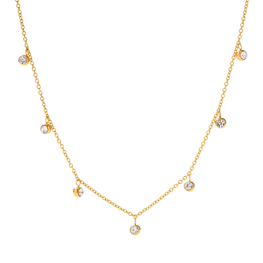 Simple 18K Gold Plated Stainless Steel Jewelry Charm Zircon Stone Necklace For Girls
Simple 18K Gold Plated Stainless Steel Jewelry Charm Zircon Stone Necklace For Girls