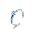 Abiding Natural Blue Topaz Enamel Open Adjustable 925 Sterling Silver Jewelry Couple Rings For Women