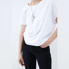 2019 new French Fashion Cut Asymmetrical White Plain Women T-shirt
