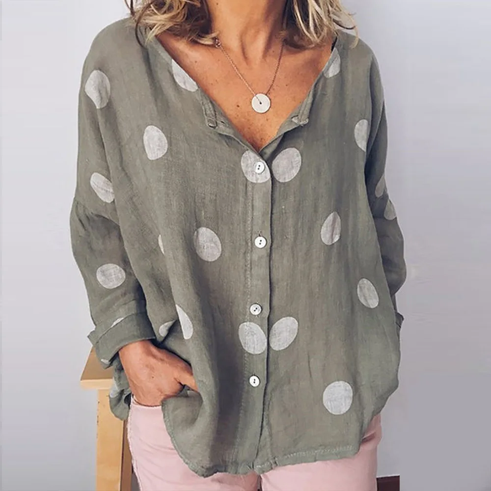 Summer Baggy Dot Print Blouse Women Plus Size Long Sleeve Women's Tunic Cotton Linen Shirt Ladies White Womens Tops Blouses, As pictures
Summer Baggy Dot Print Blouse Women Plus Size Long Sleeve Women's Tunic Cotton Linen Shirt Ladies White Womens Tops Blouses, As pictures