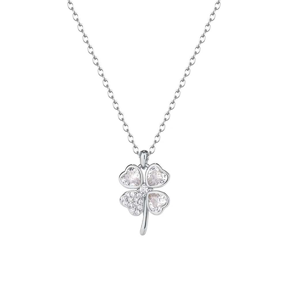 

Elegant Beauty Four Clover Charm Necklace Sterling Silver Cubic Zirconia Four Leaf Clover Pendant Necklace Jewelry