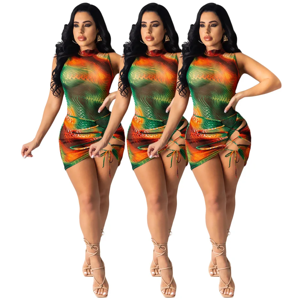 New Amazon European American women print sexy gauze binding dress women sleeveless O-neck mini bodycon sexy dress
New Amazon European American women print sexy gauze binding dress women sleeveless O-neck mini bodycon sexy dress